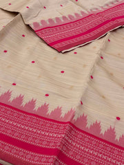 Off White With Hot Pink Cotton Silk Saree