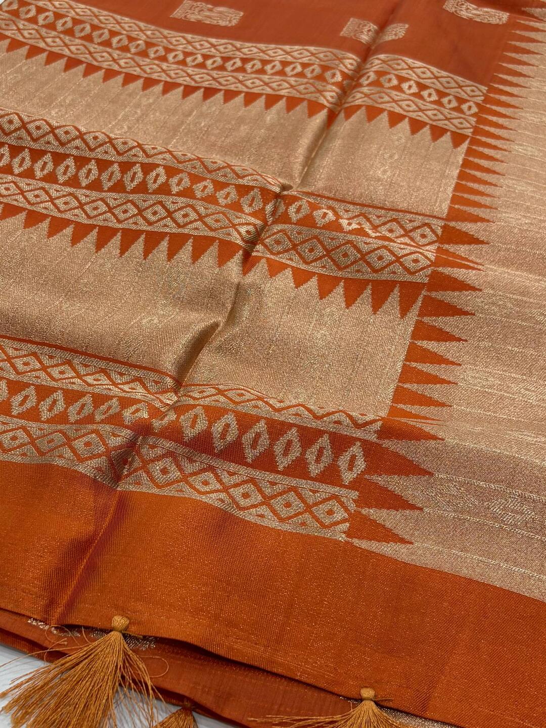 Orange Cotton Silk Saree