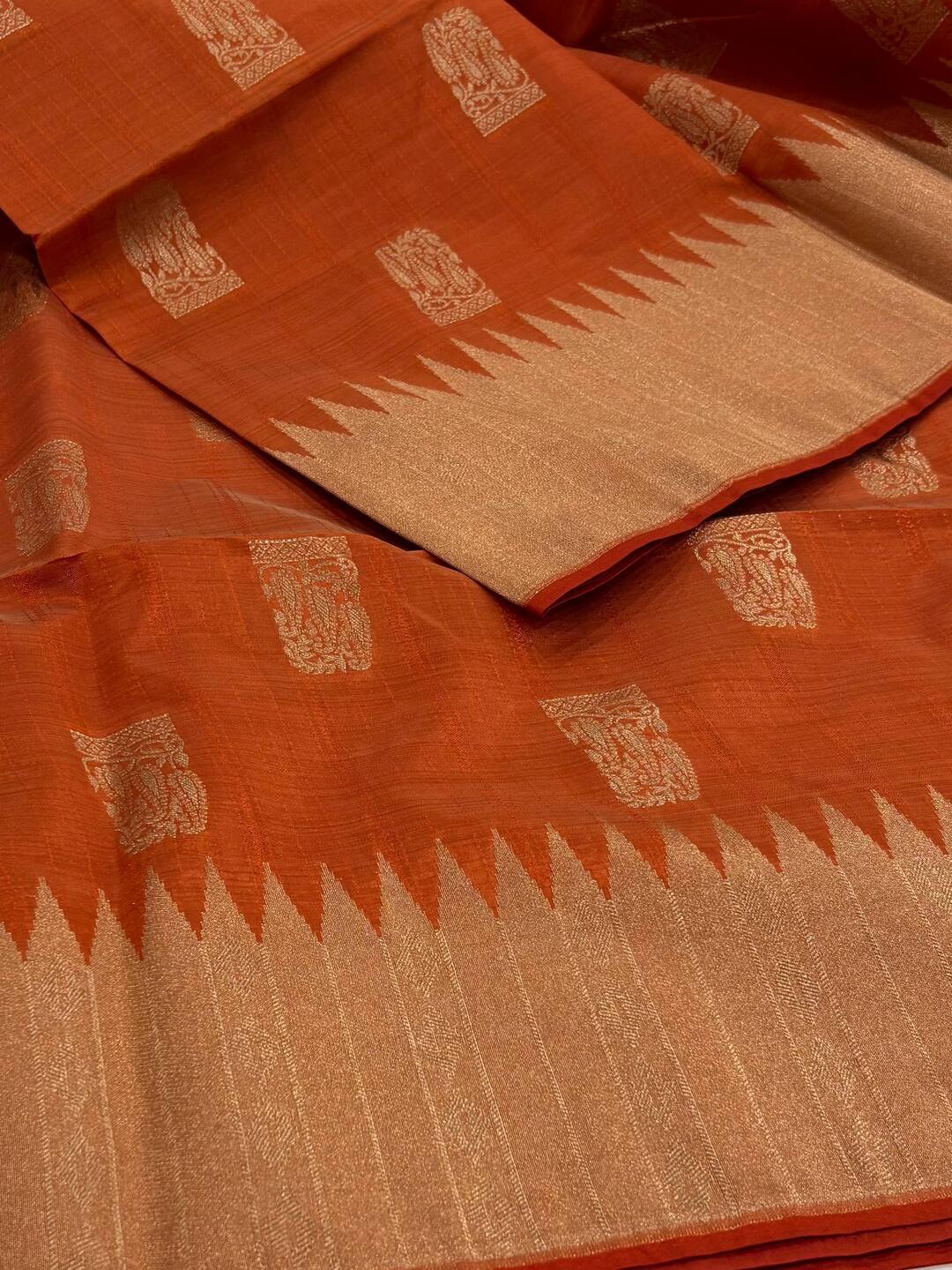 Orange Cotton Silk Saree