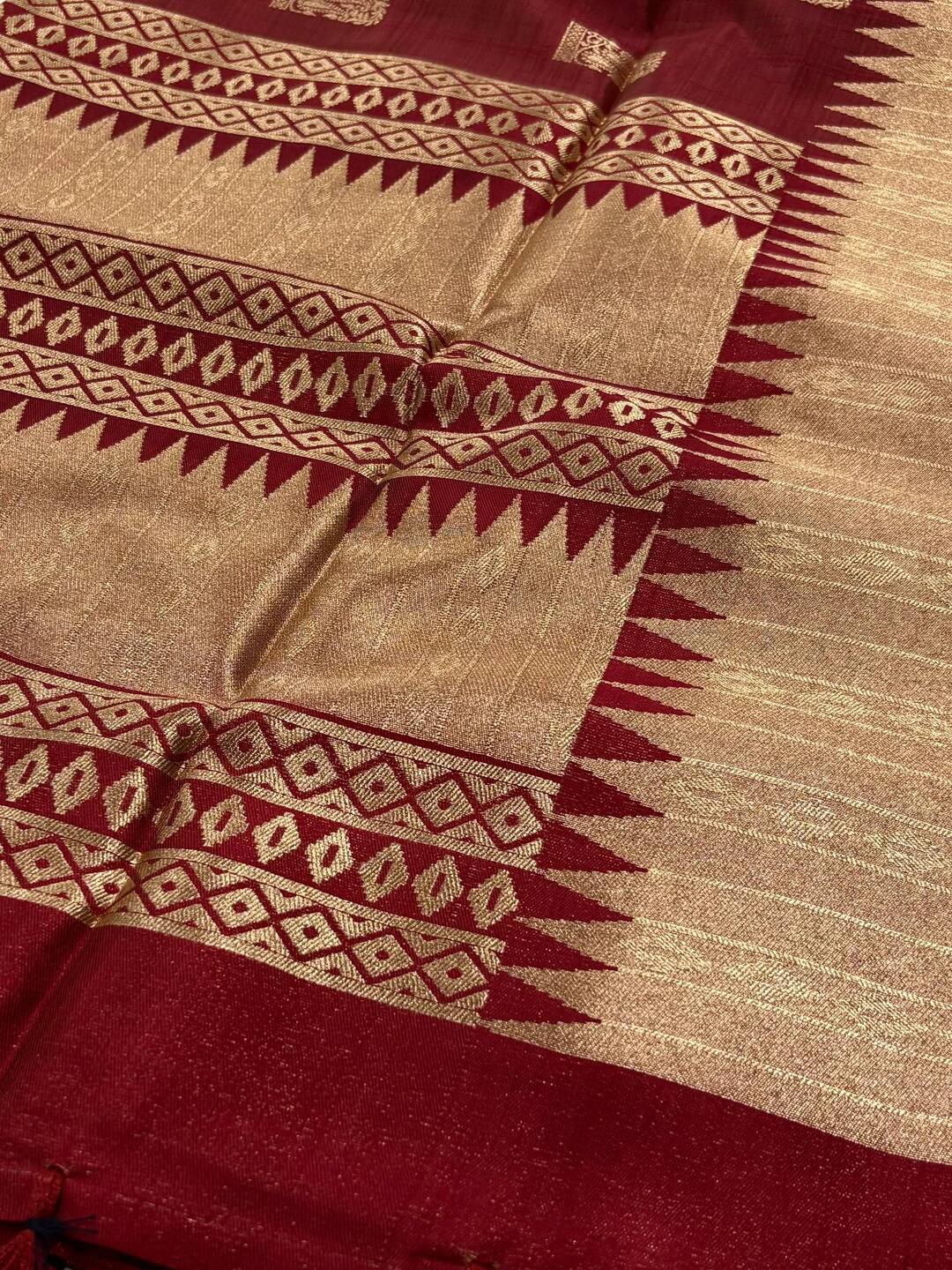 Dark Red Cotton Silk Saree