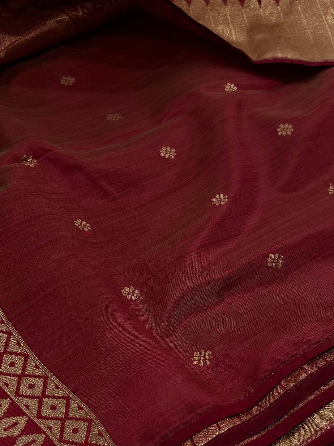 Dark Red Cotton Silk Saree