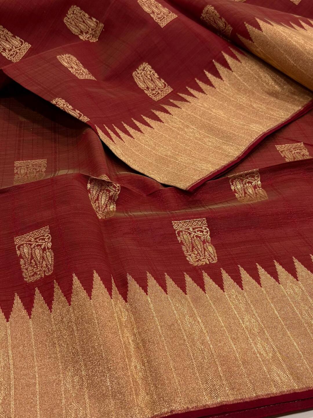 Dark Red Cotton Silk Saree