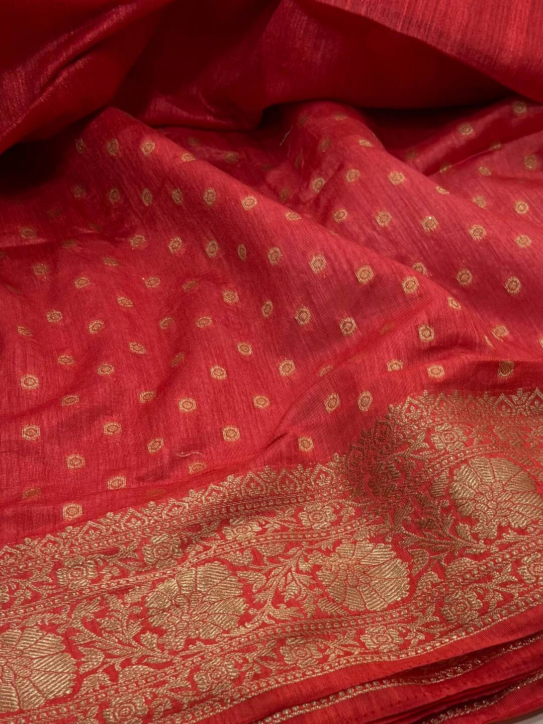 Coral Red Cotton Silk Saree