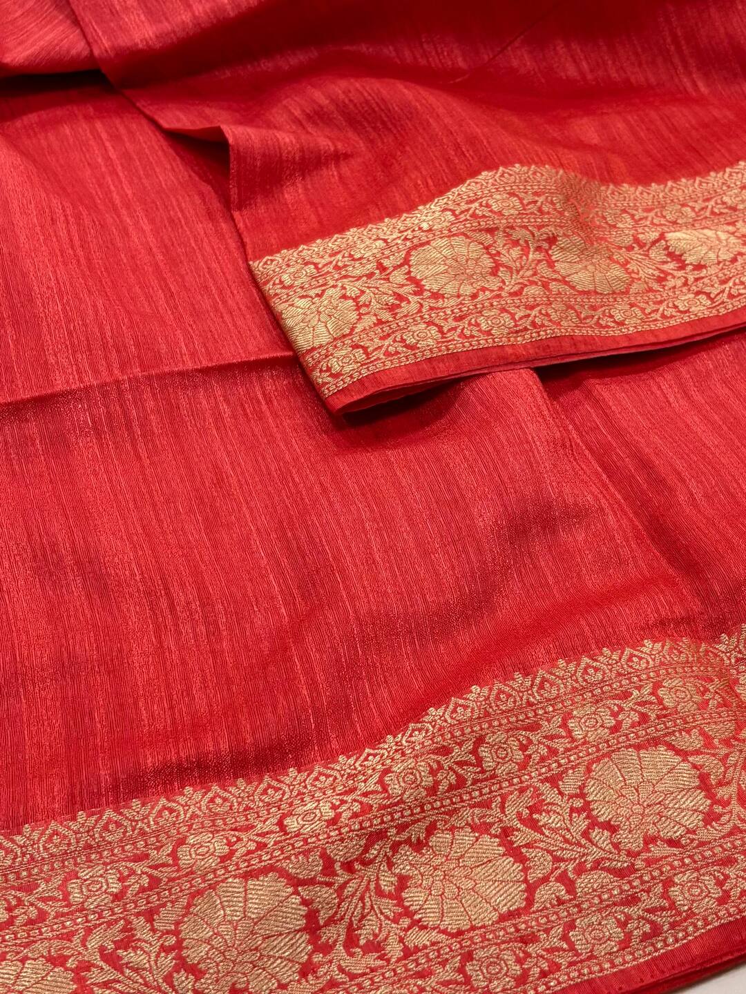 Coral Red Cotton Silk Saree