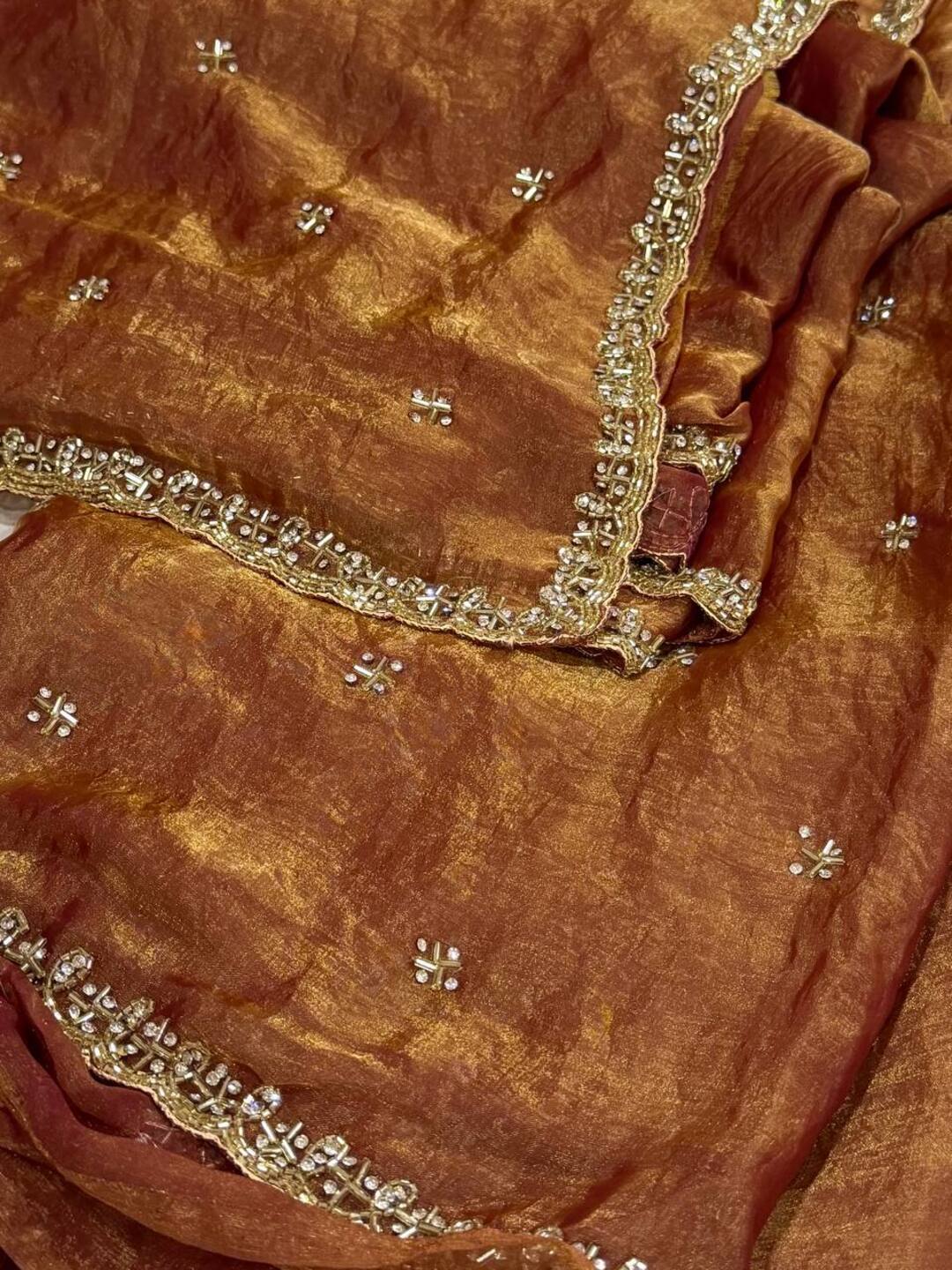 Golden Brown  Georgette Saree