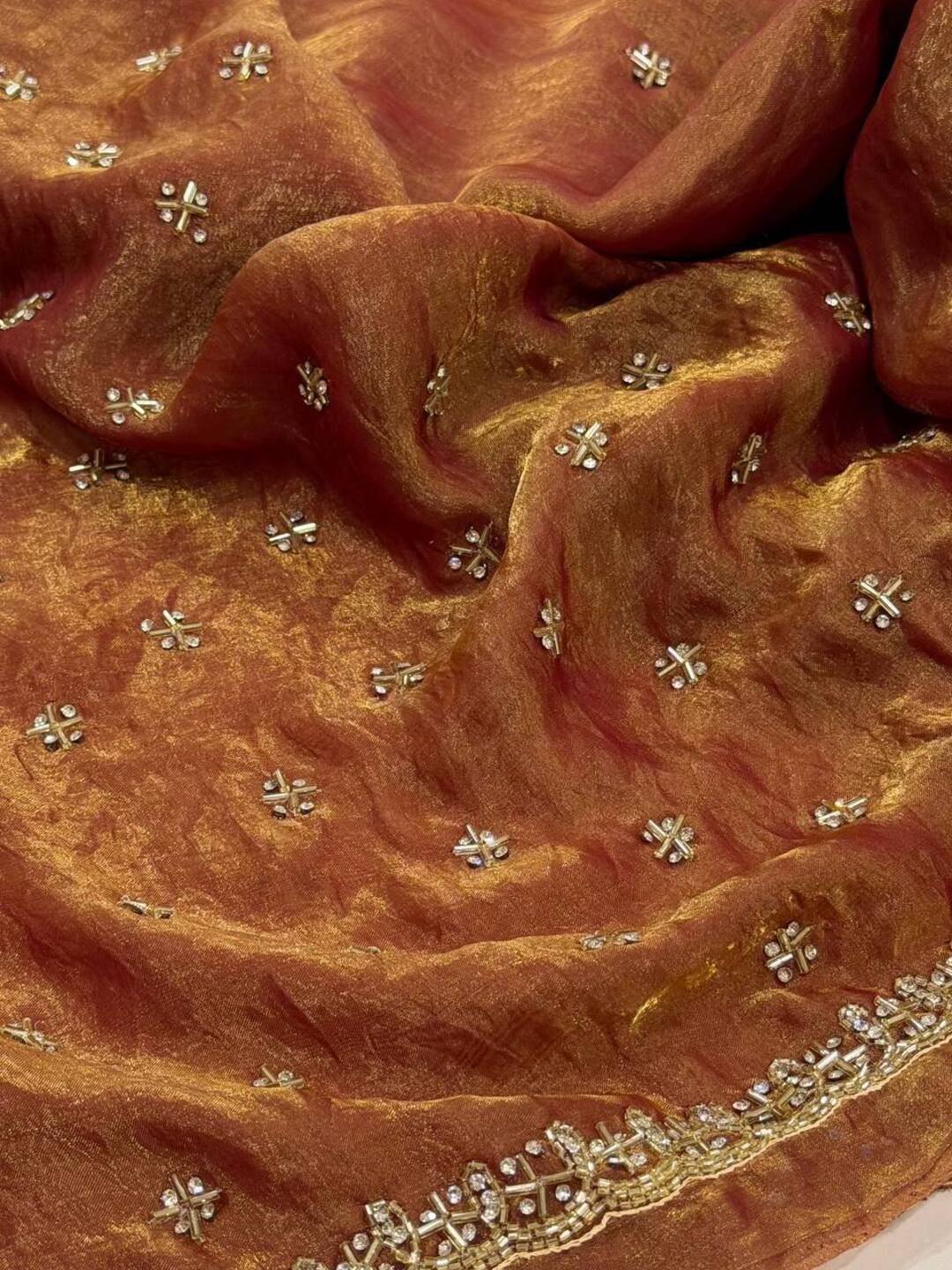 Golden Brown  Georgette Saree