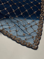 Teal Blue Net Georgette Saree