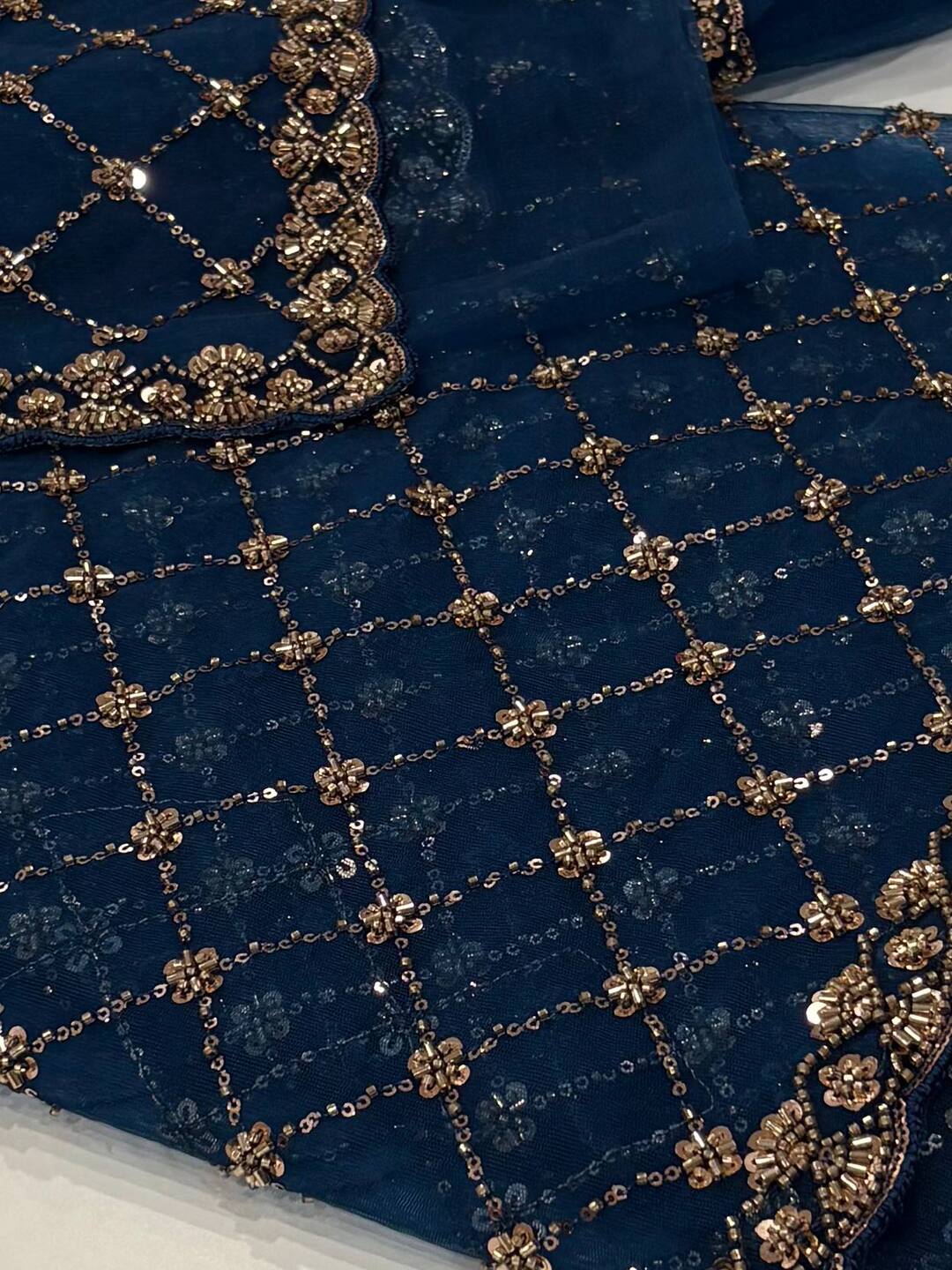 Teal Blue Net Georgette Saree