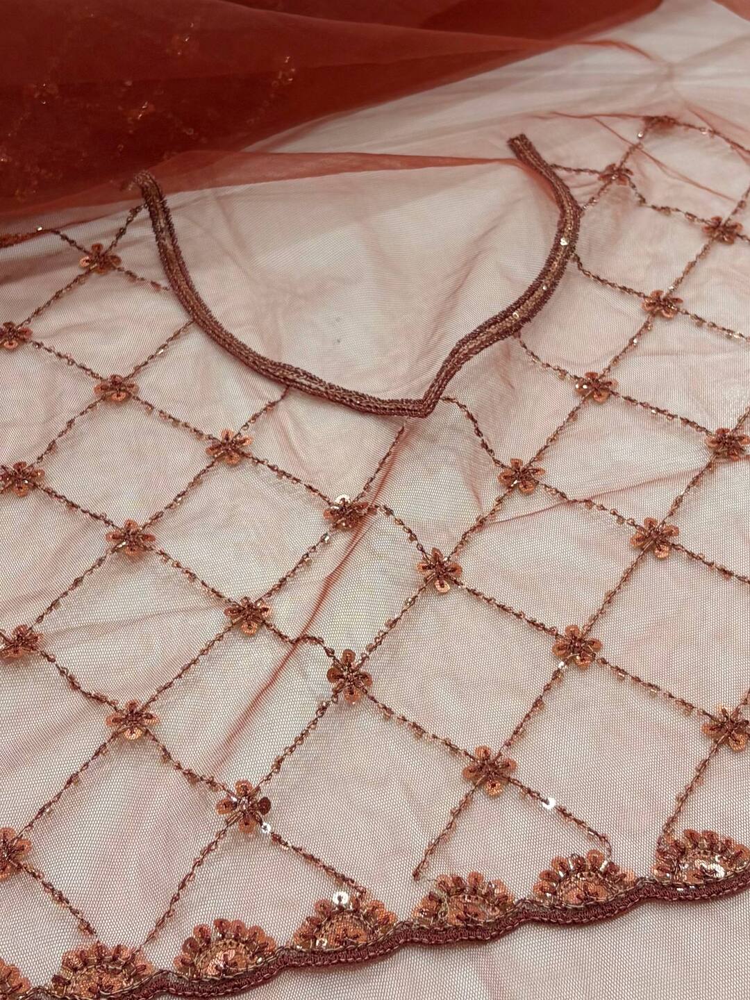 Reddish Brown Net Georgette Saree