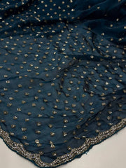 Teal Blue Georgette Saree