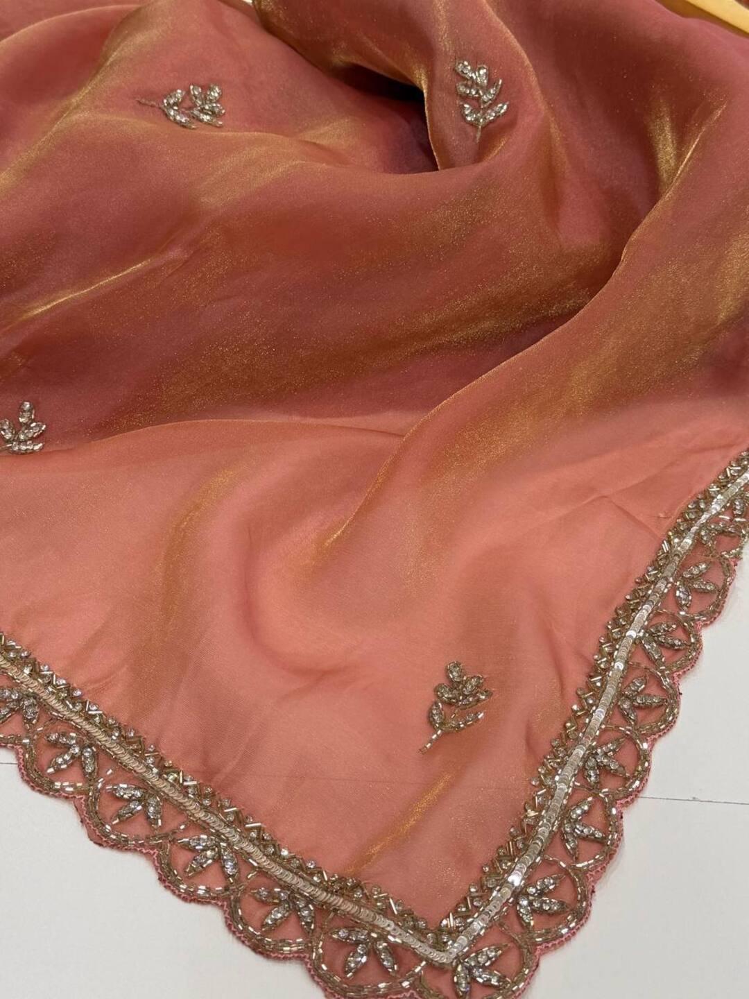 Coral Pink Georgette Saree