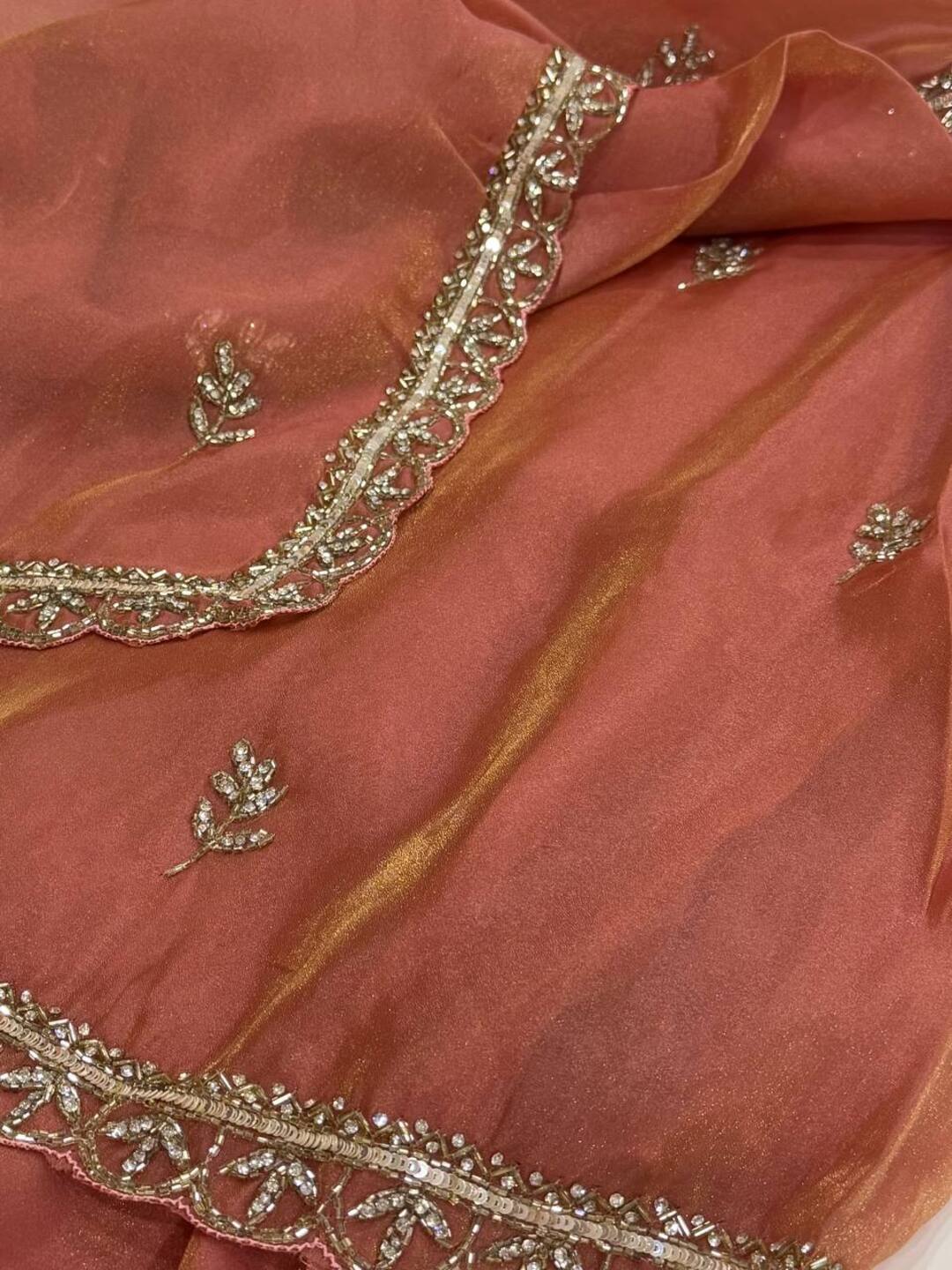 Coral Pink Georgette Saree