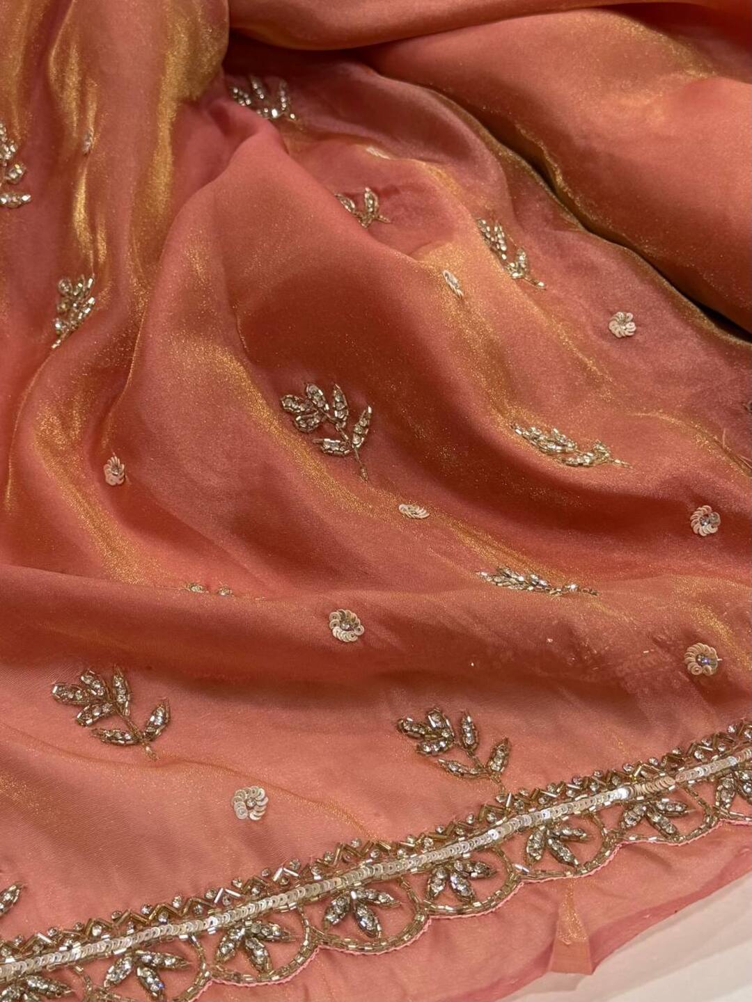 Coral Pink Georgette Saree