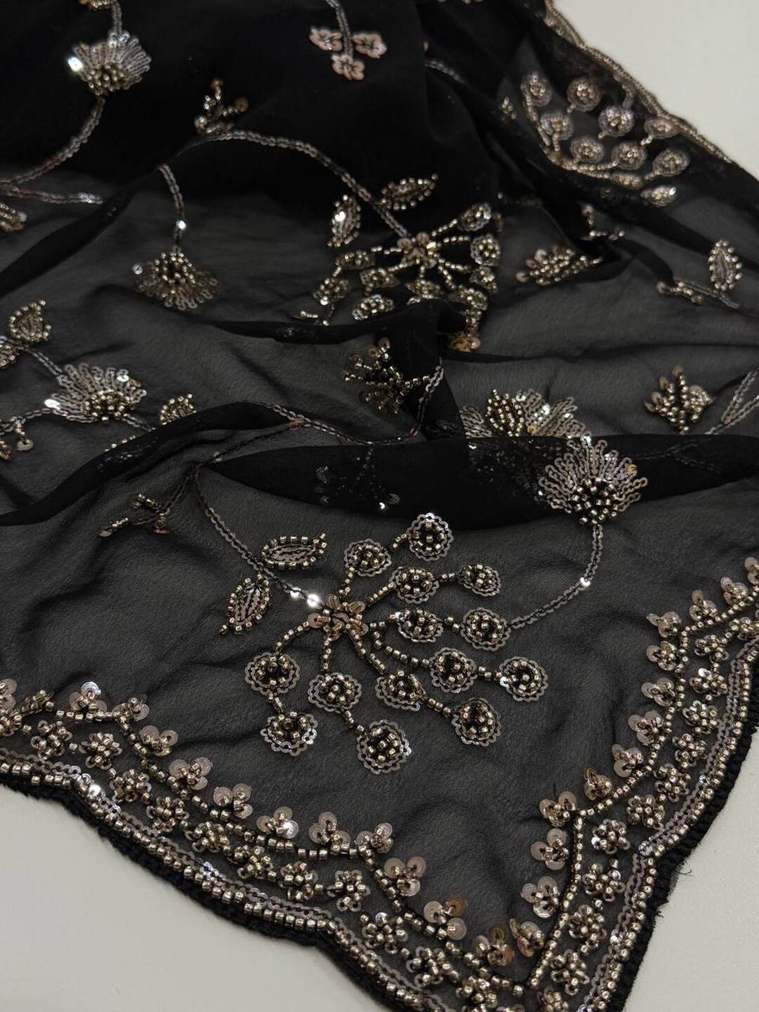 Black Sequinned Handwork Georgette Saree