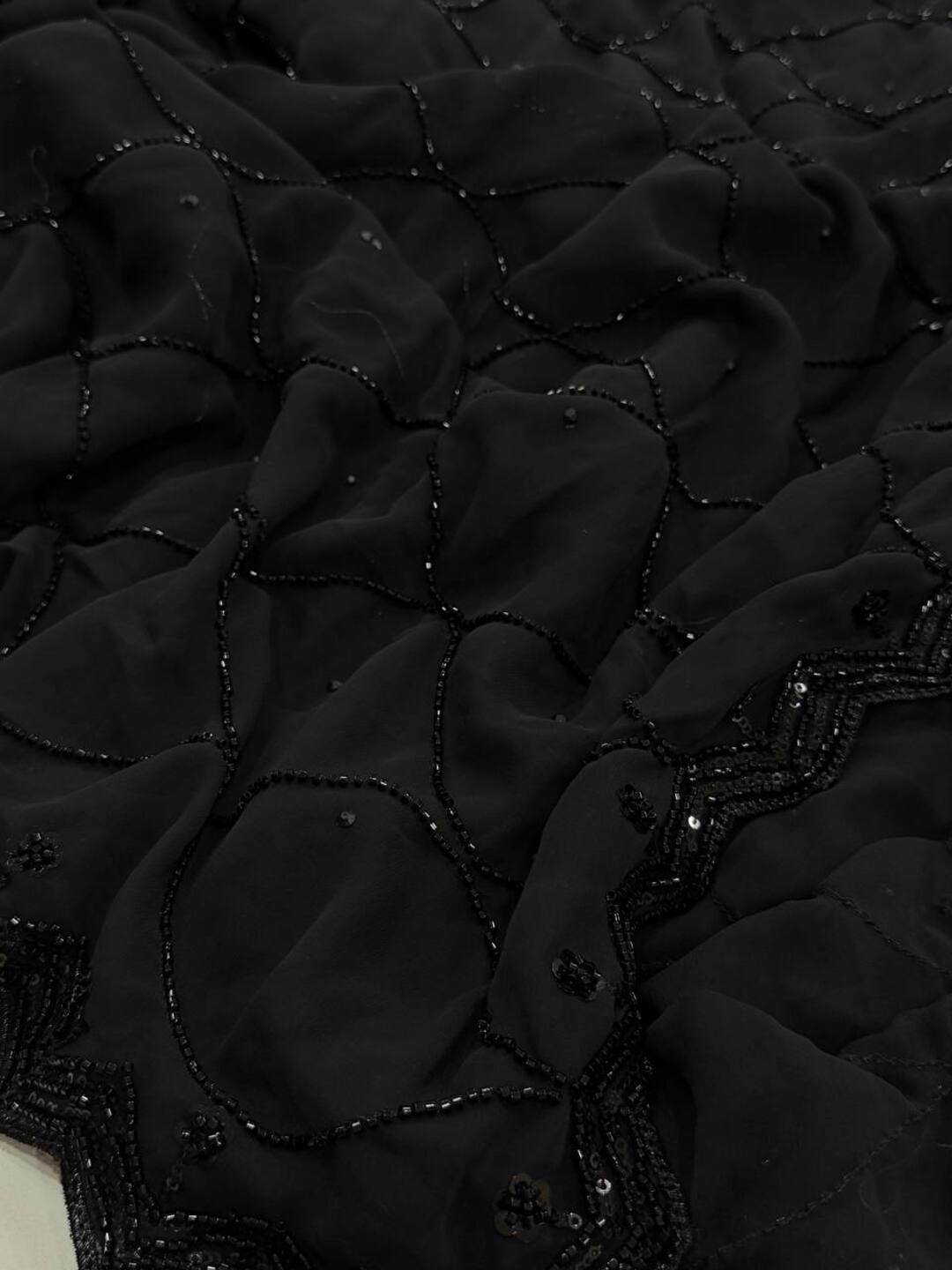 Black Sequinned Handwork Georgette Saree
