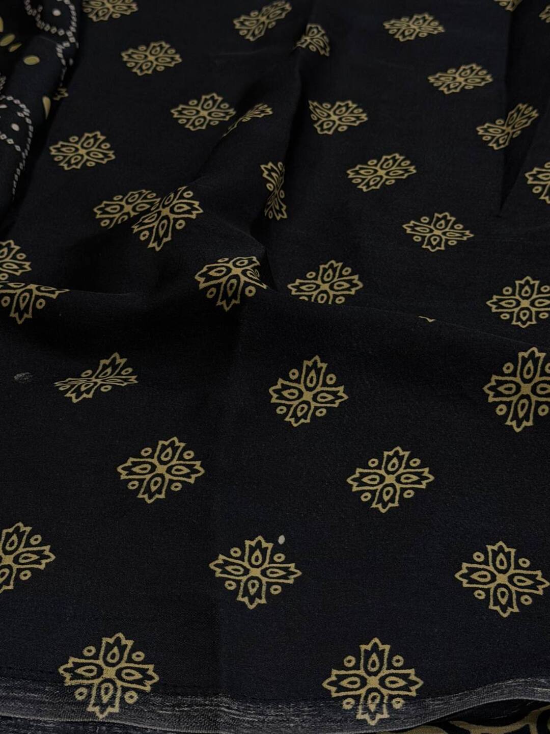 Black Ajrakh Mirror Printed  Satin Saree