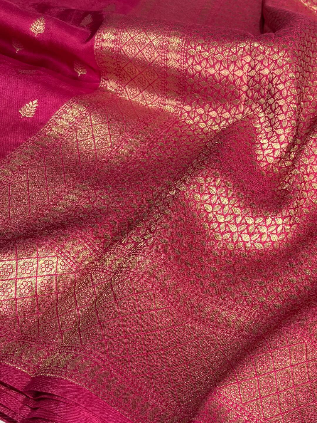 Hot Pink Banaras Chiffon Saree