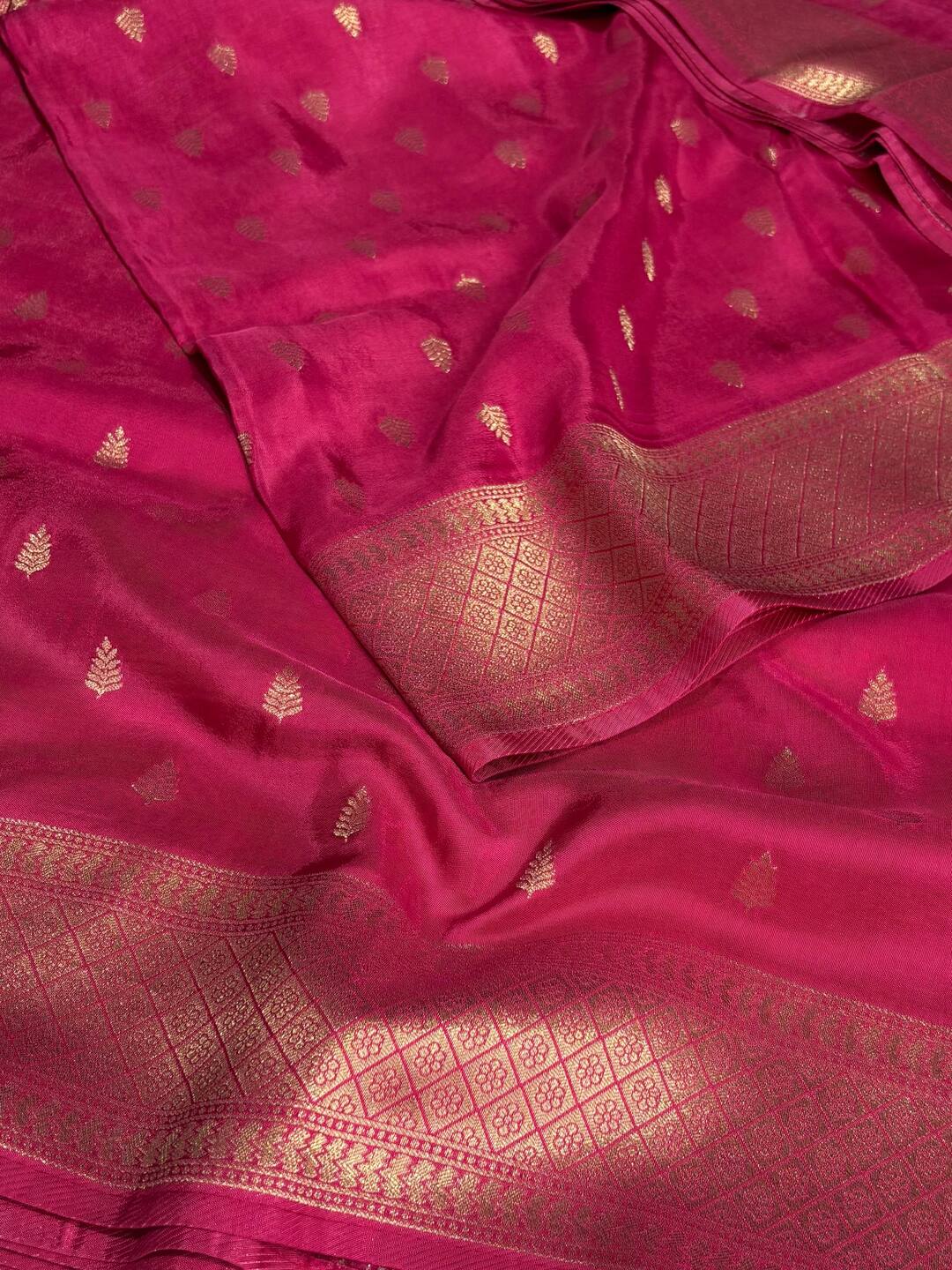 Hot Pink Banaras Chiffon Saree