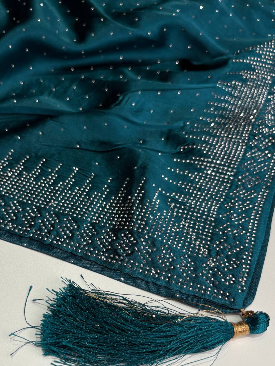 Teal Blue Georgette Silk Saree