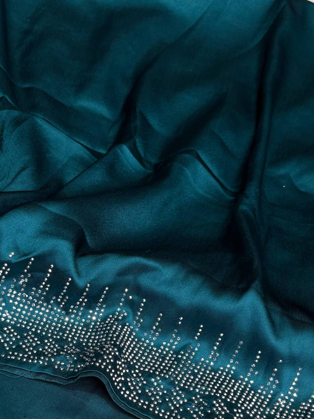 Teal Blue Georgette Silk Saree