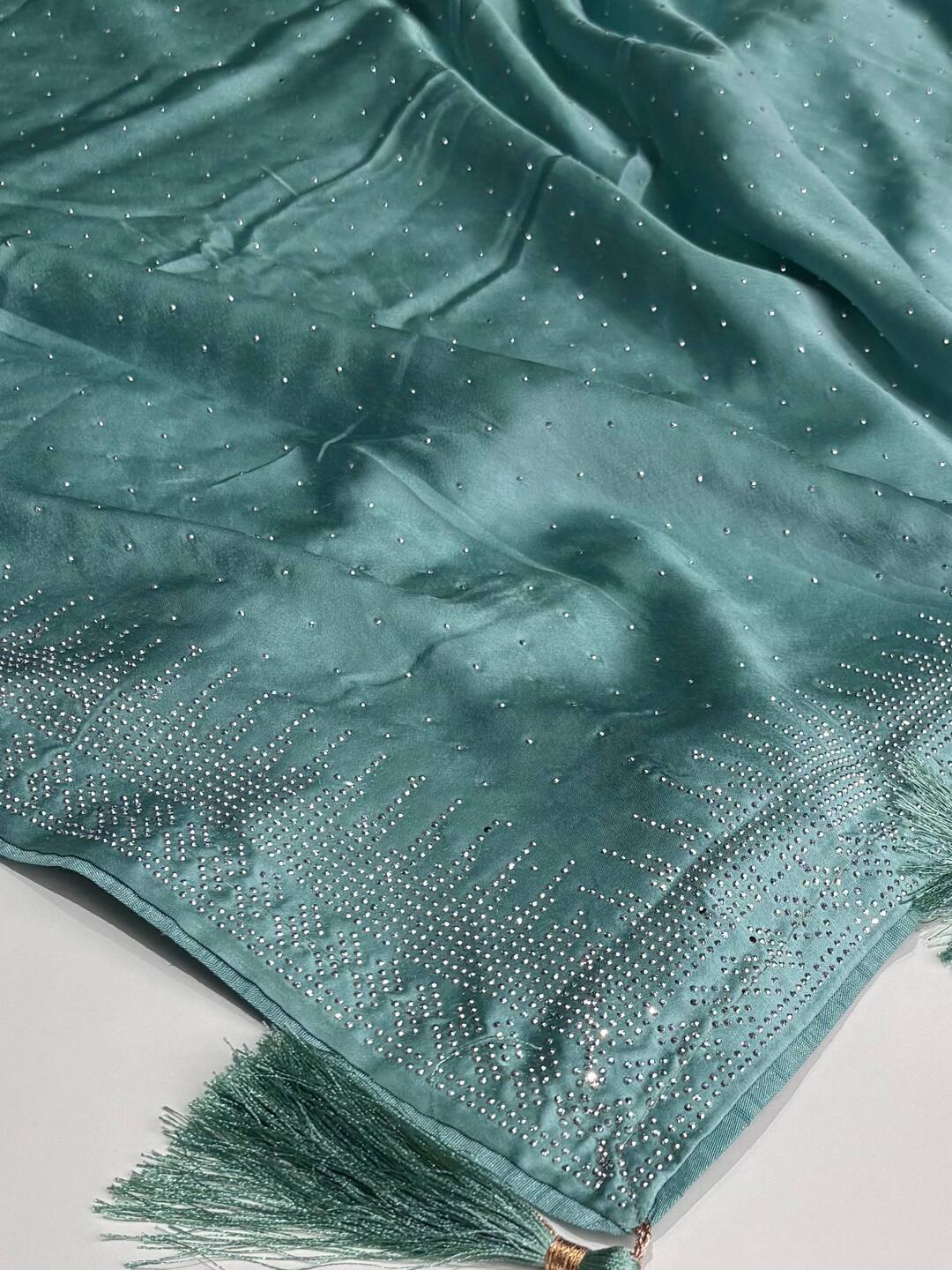 Turquoise Blue Georgette Silk Saree