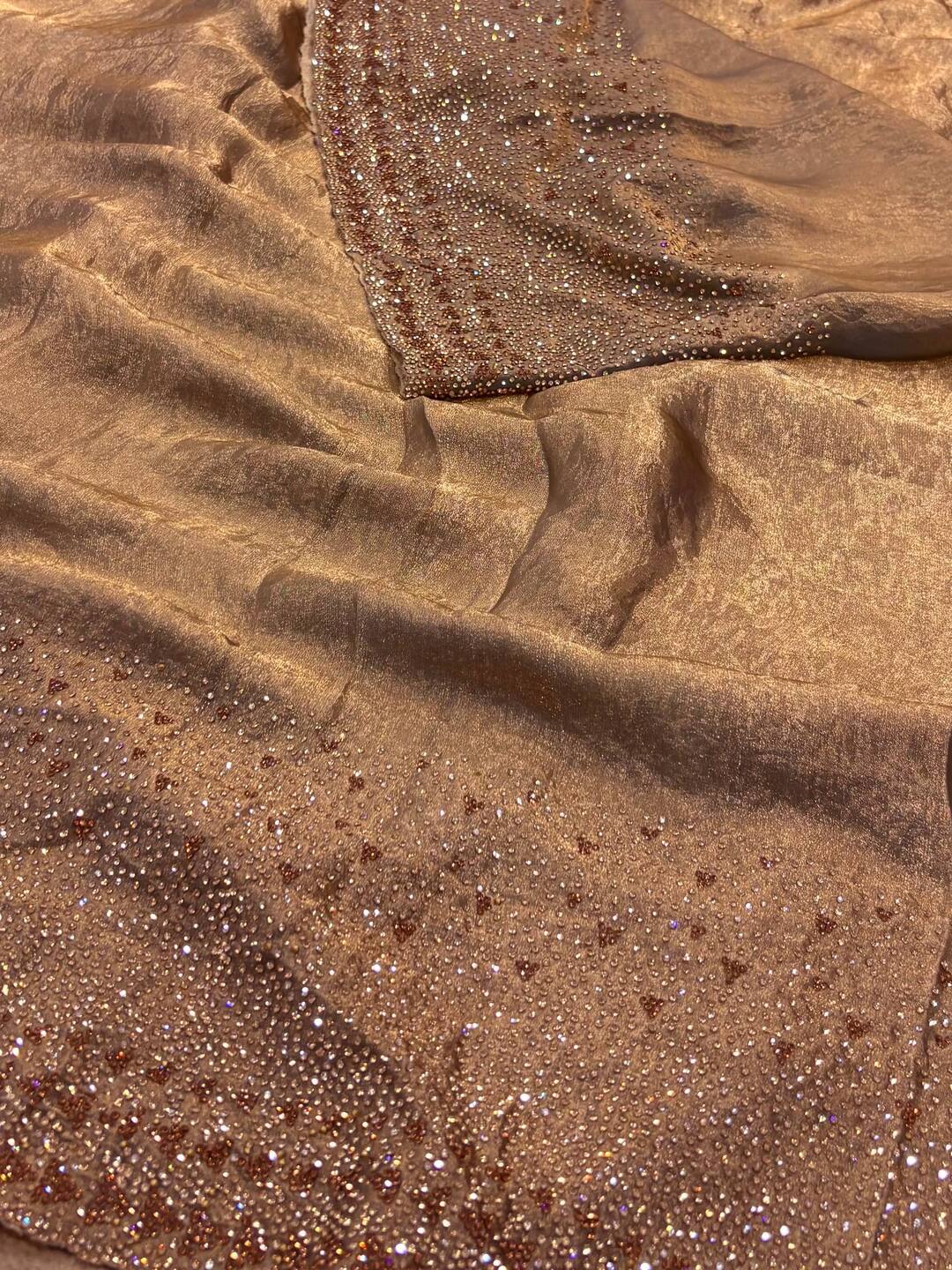 Golden Copper Georgette Saree