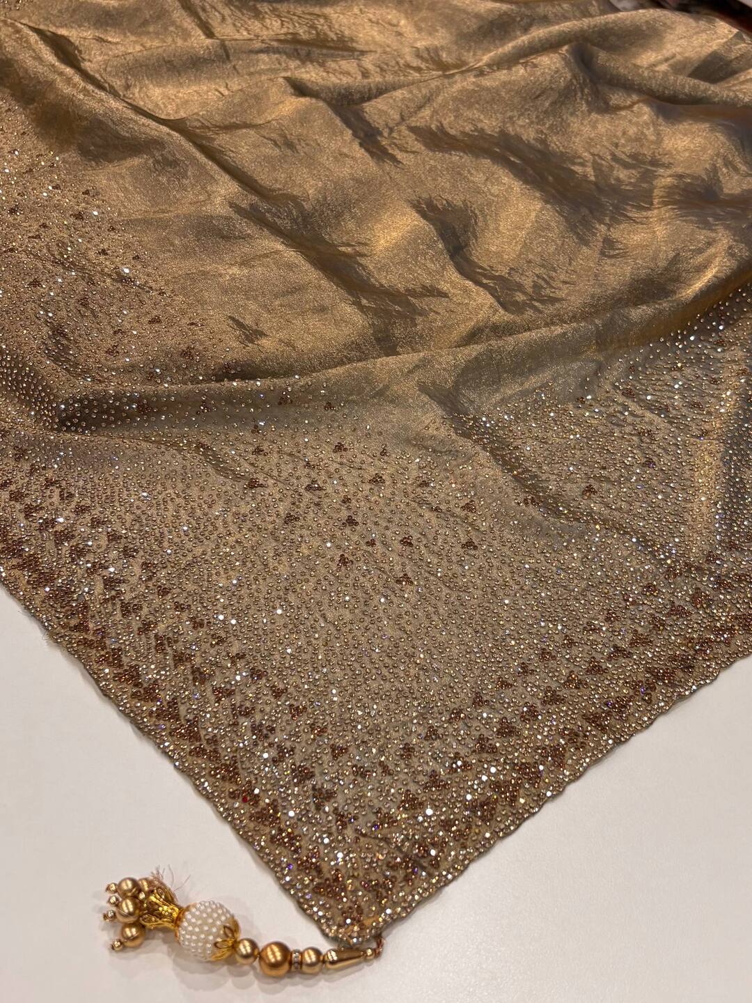 Golden Copper Georgette Saree