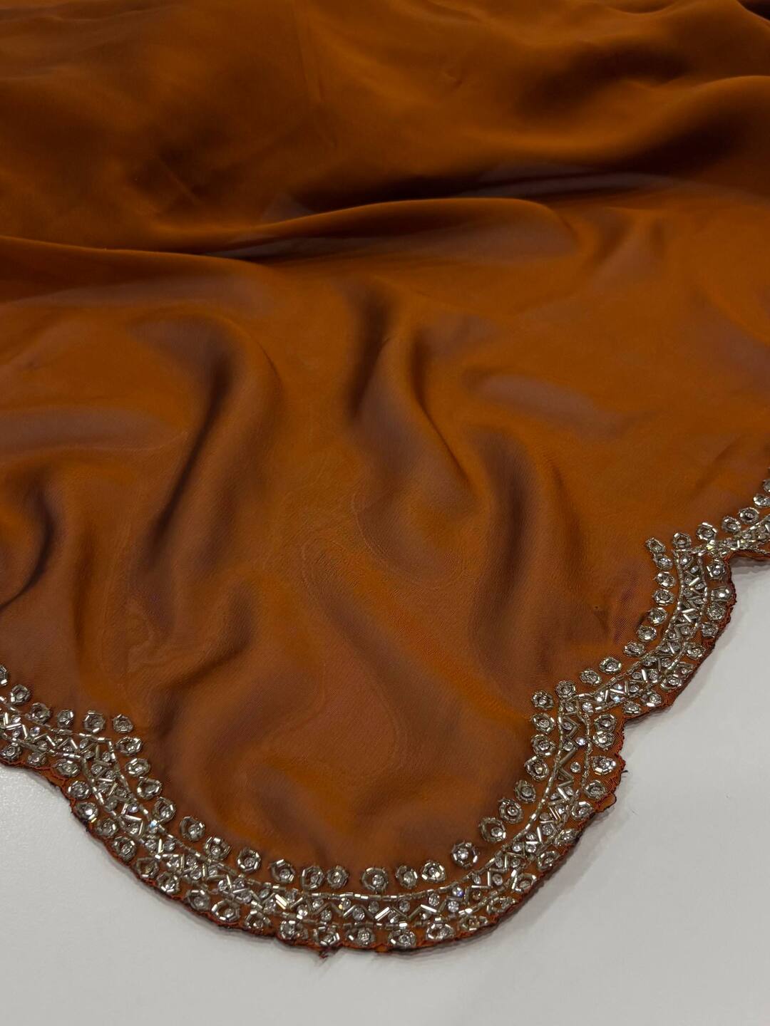 Burnt Orange Georgette Saree