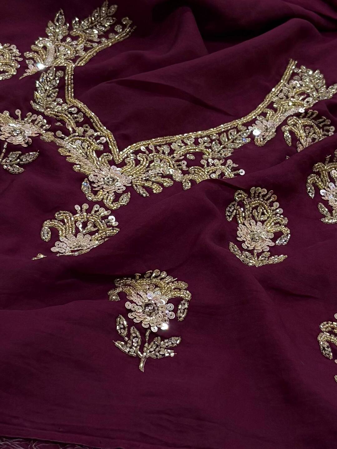 Wine Purple Georgette Saree
