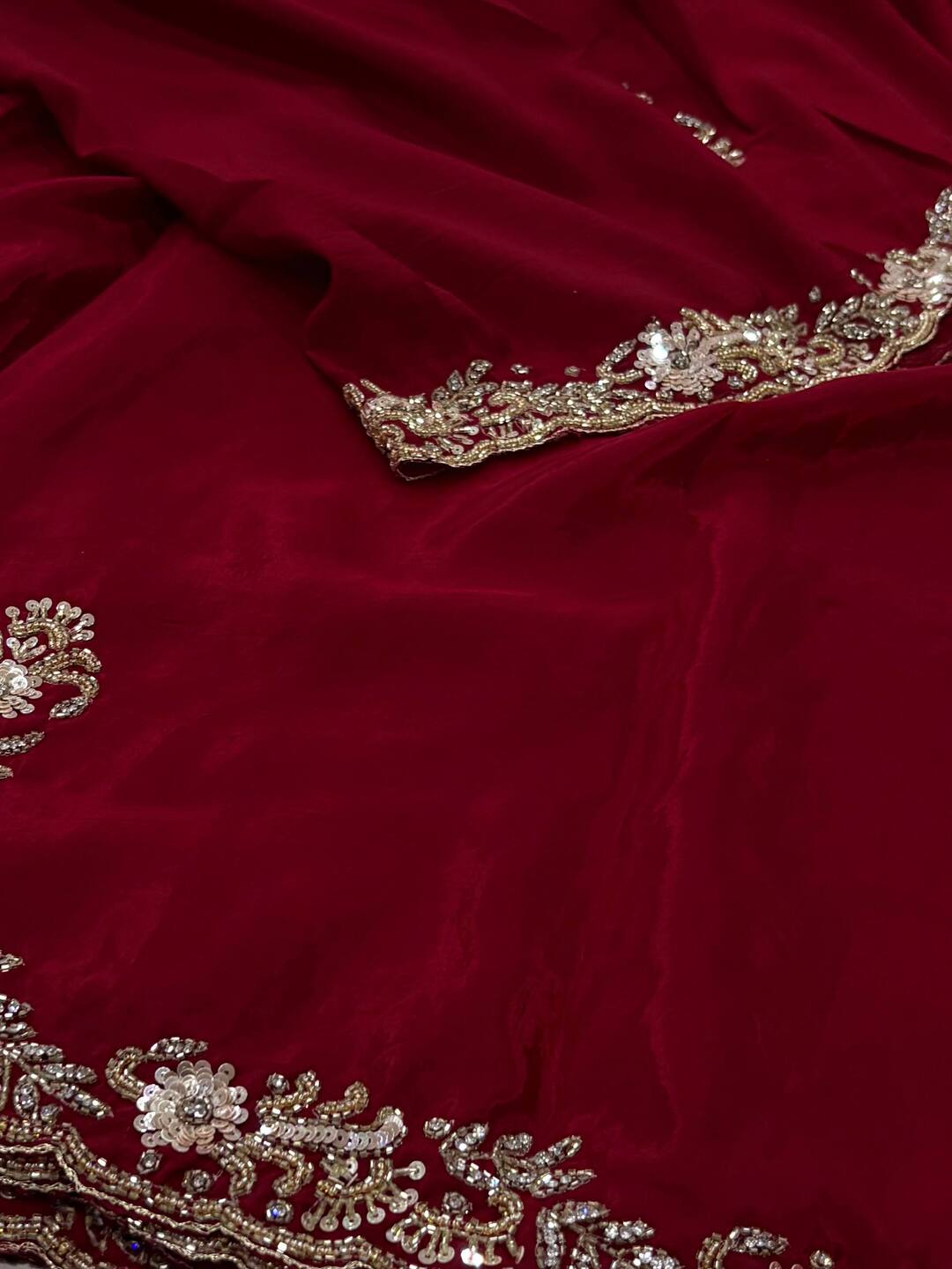 Cherry Red Georgette Saree
