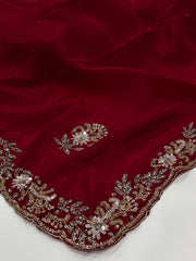 Cherry Red Georgette Saree