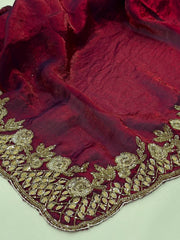Dual Tone Maroon Georgette Saree