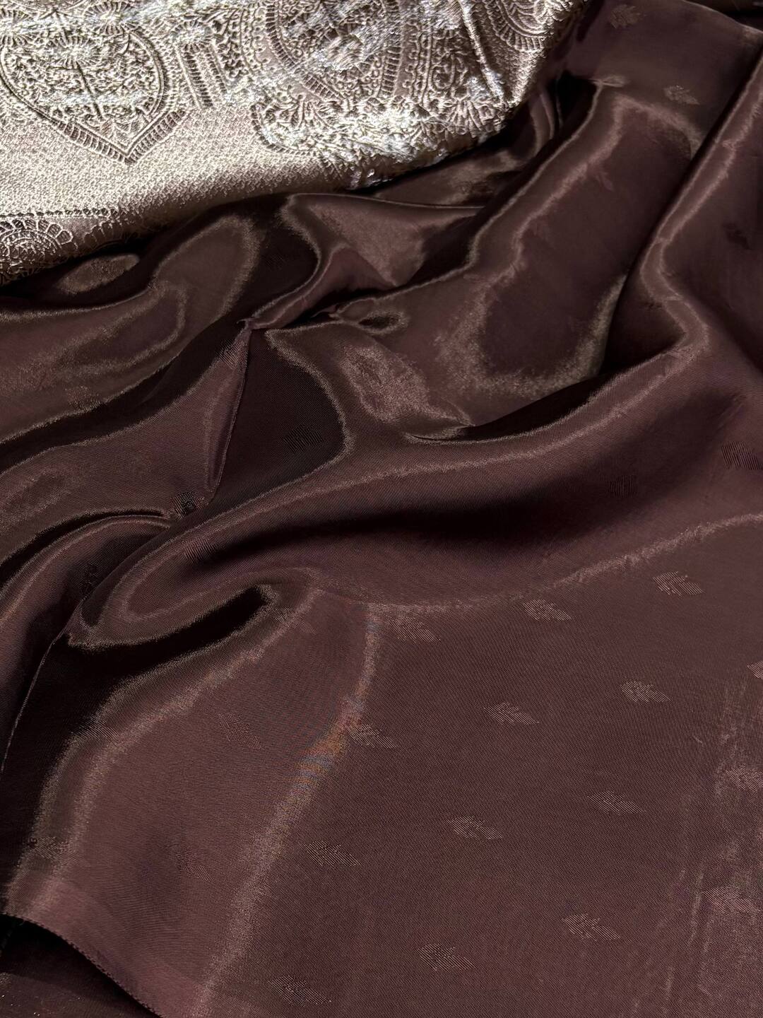 Chocolate Brown Banaras Satin Silk Saree