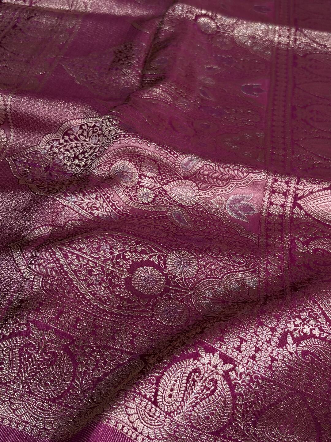 Plum Purple Banaras Satin Silk Saree