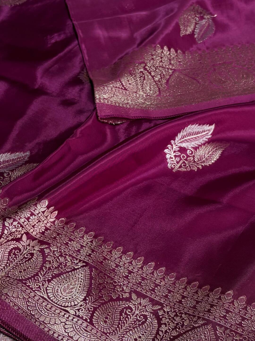 Plum Purple Banaras Satin Silk Saree