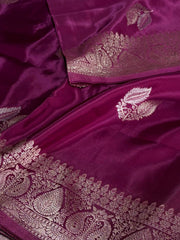 Plum Purple Banaras Satin Silk Saree