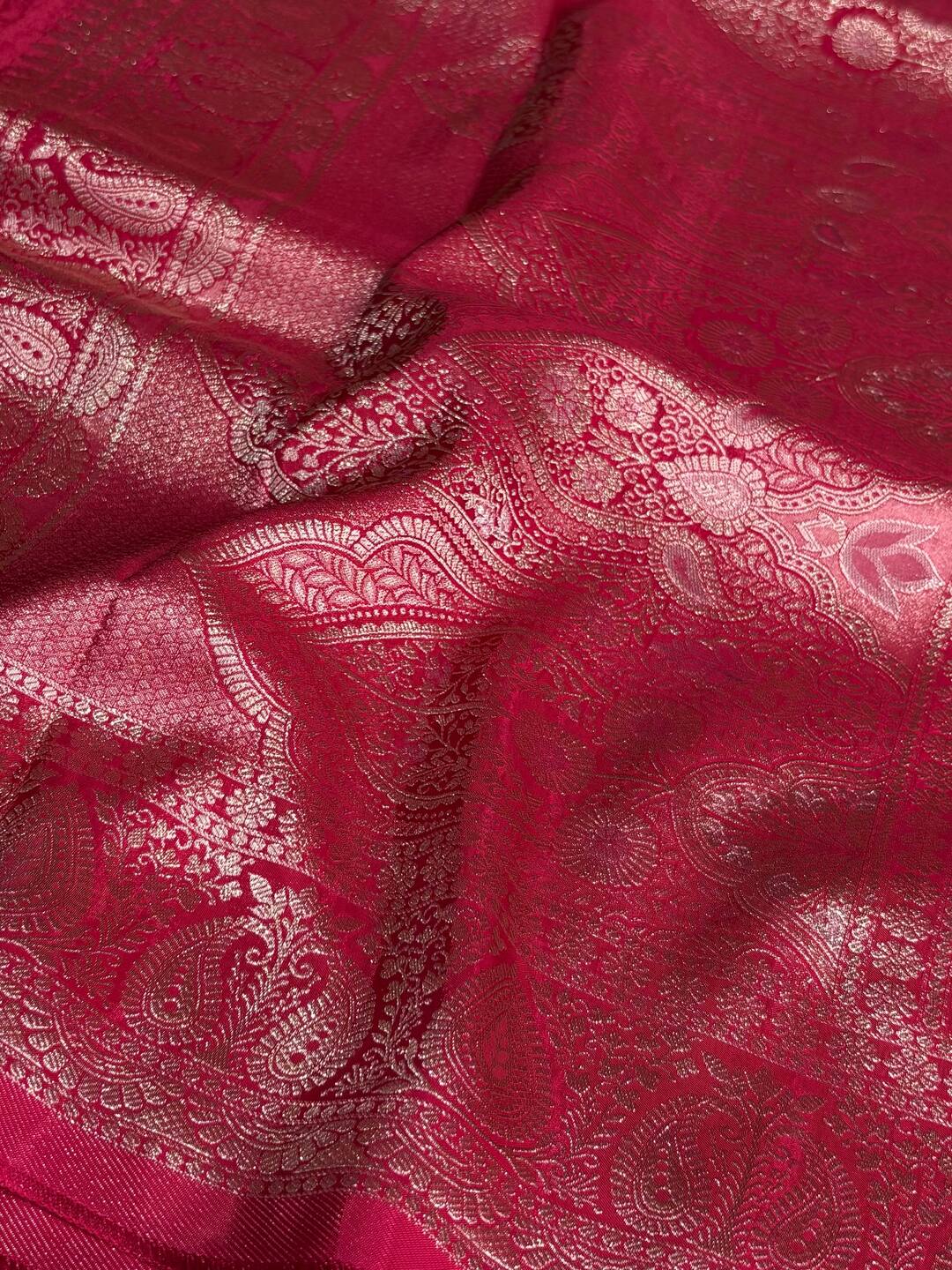 Hot Pink Banaras Satin Silk Saree
