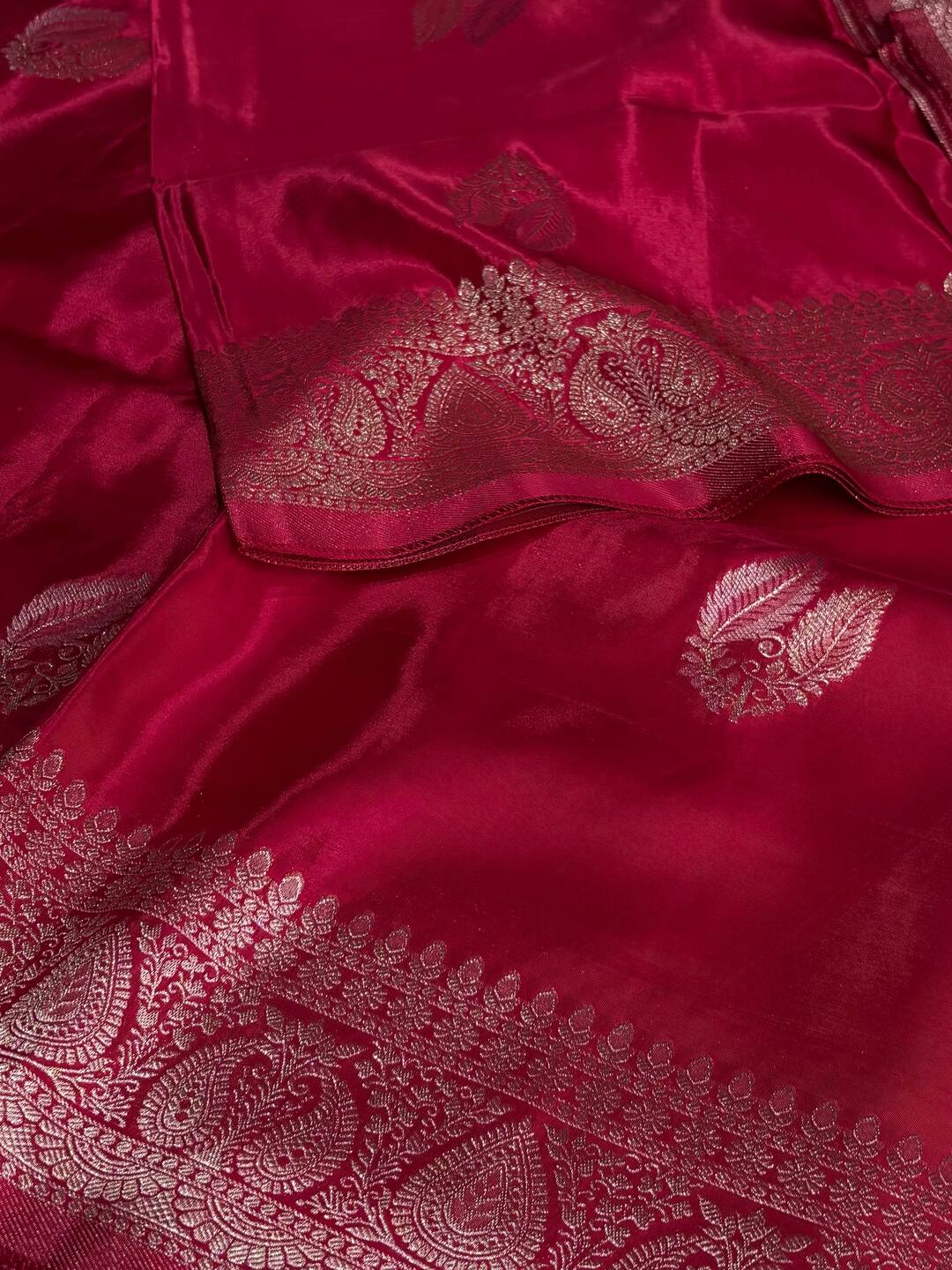 Hot Pink Banaras Satin Silk Saree