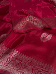 Hot Pink Banaras Satin Silk Saree