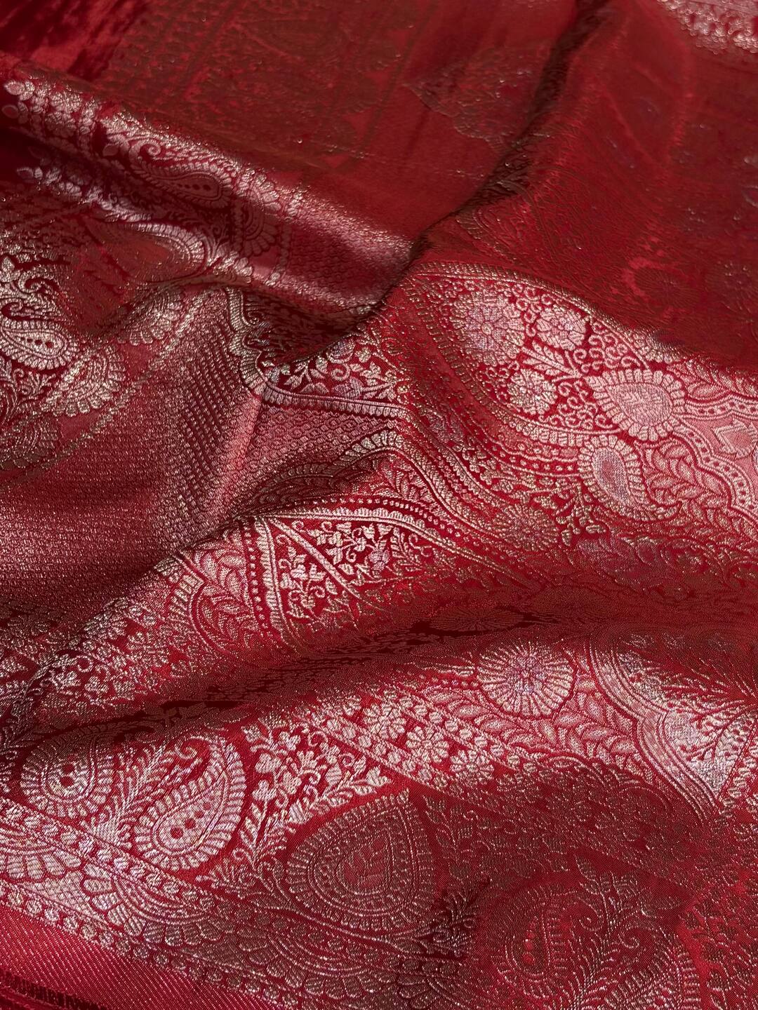 Chili Red Banaras Satin Silk Saree