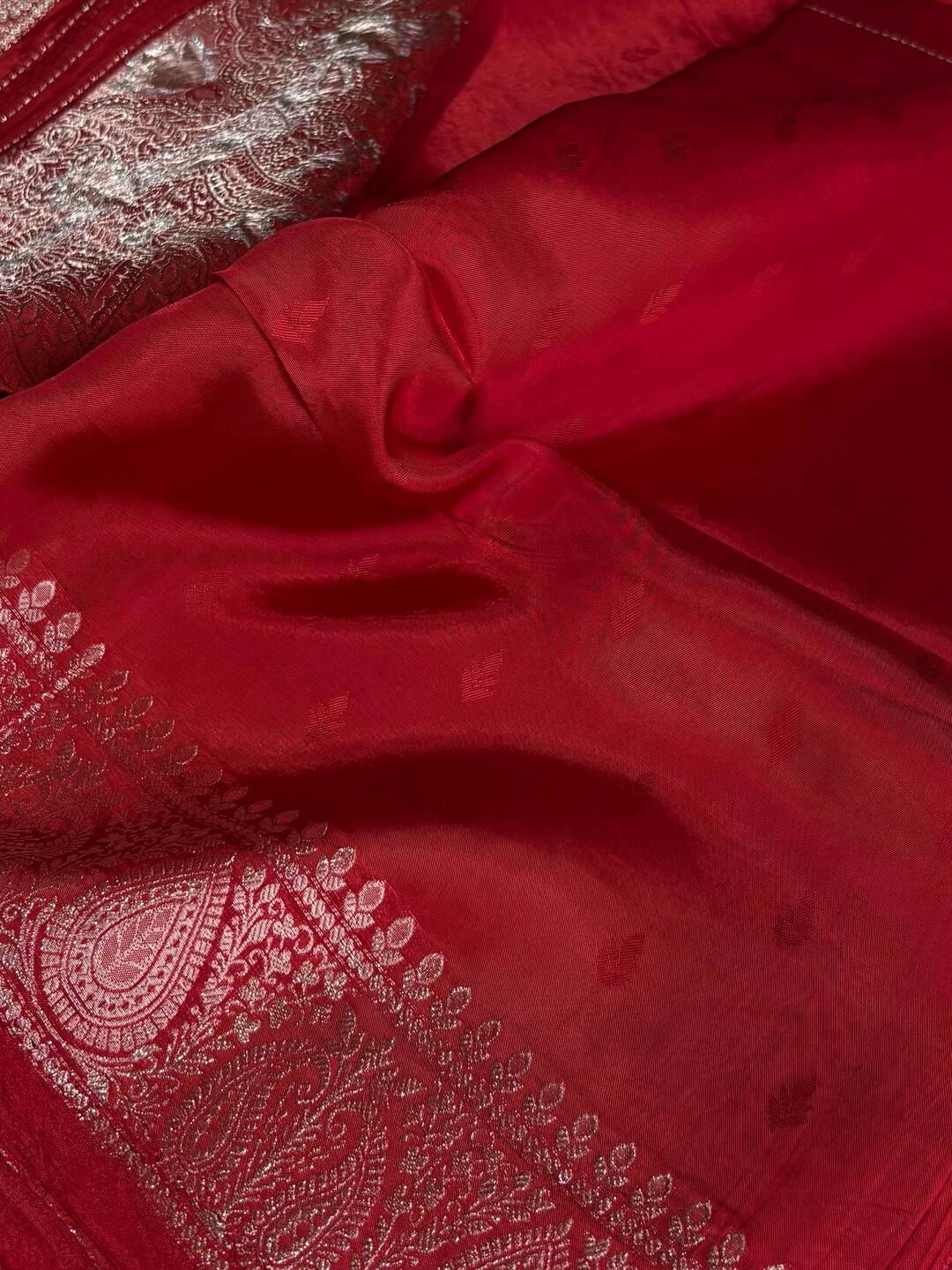 Chili Red Banaras Satin Silk Saree