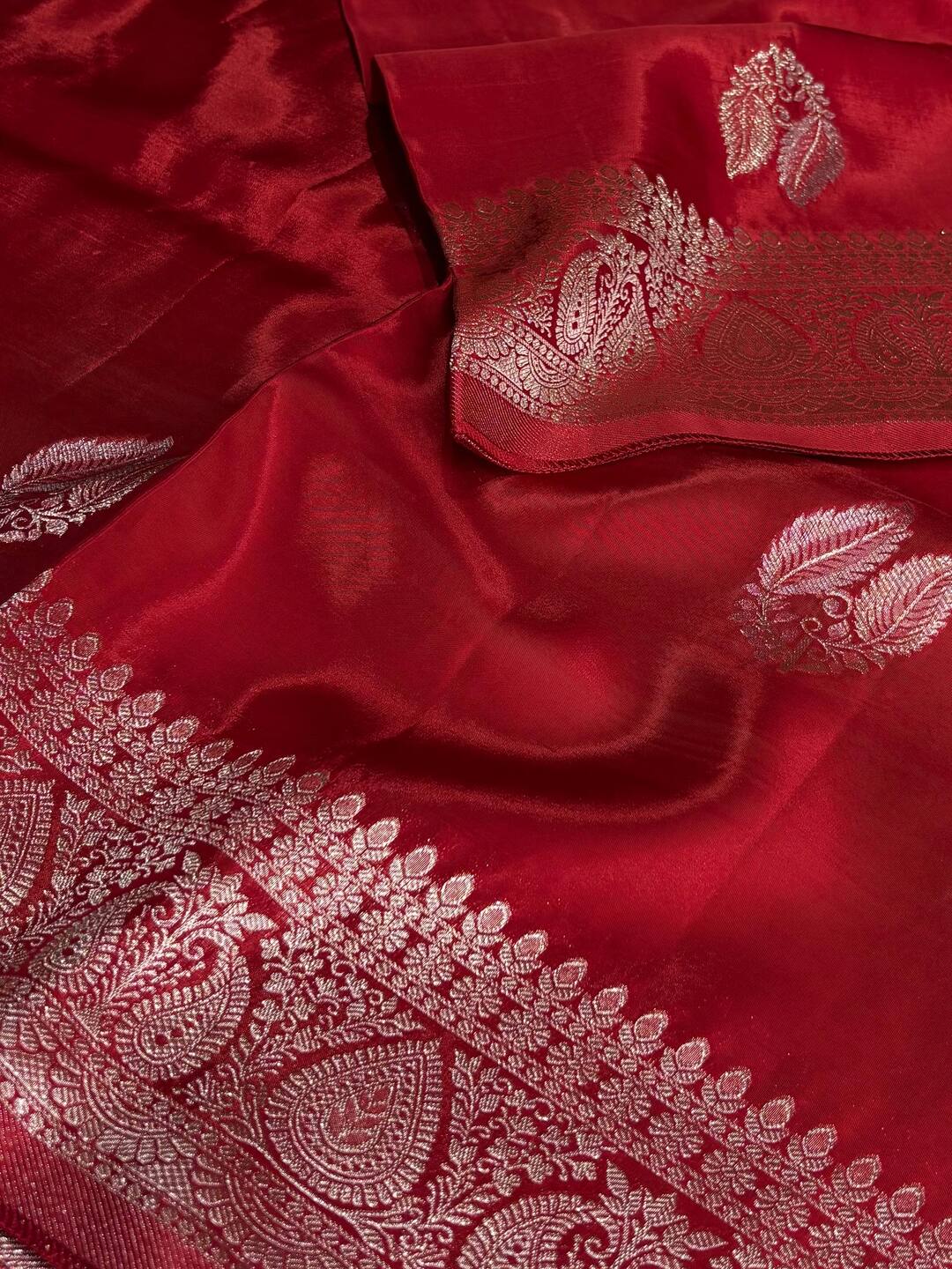 Chili Red Banaras Satin Silk Saree