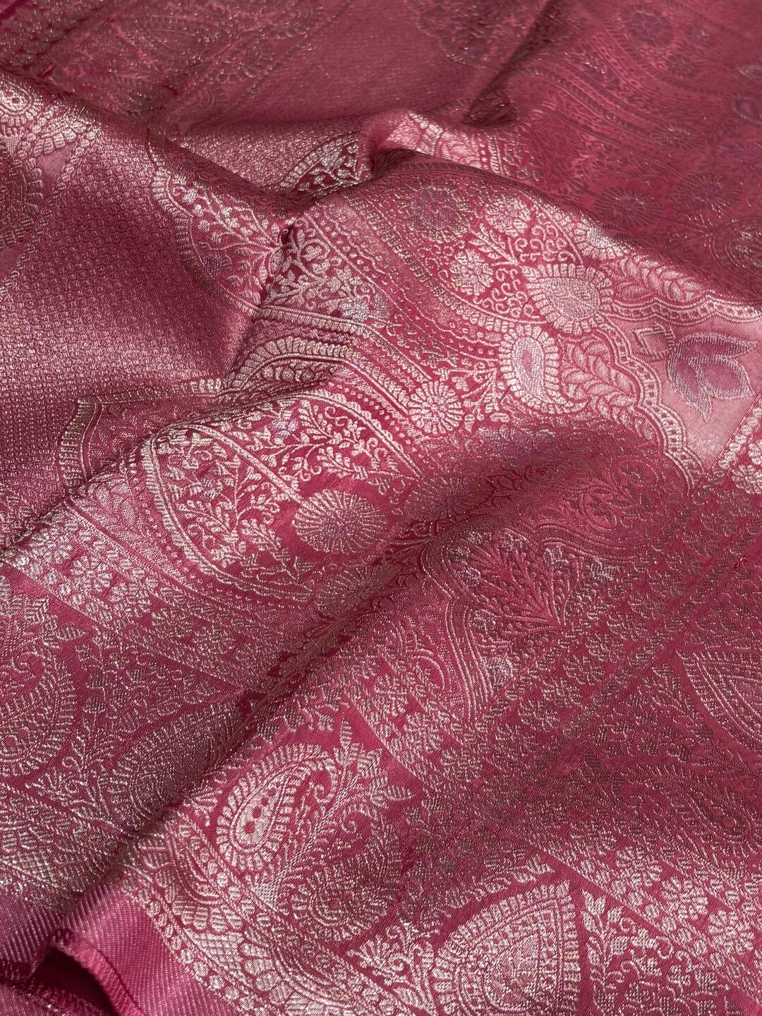 Dusty Pink Banaras Satin Silk Saree