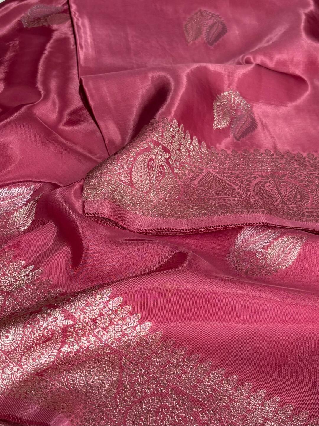 Dusty Pink Banaras Satin Silk Saree