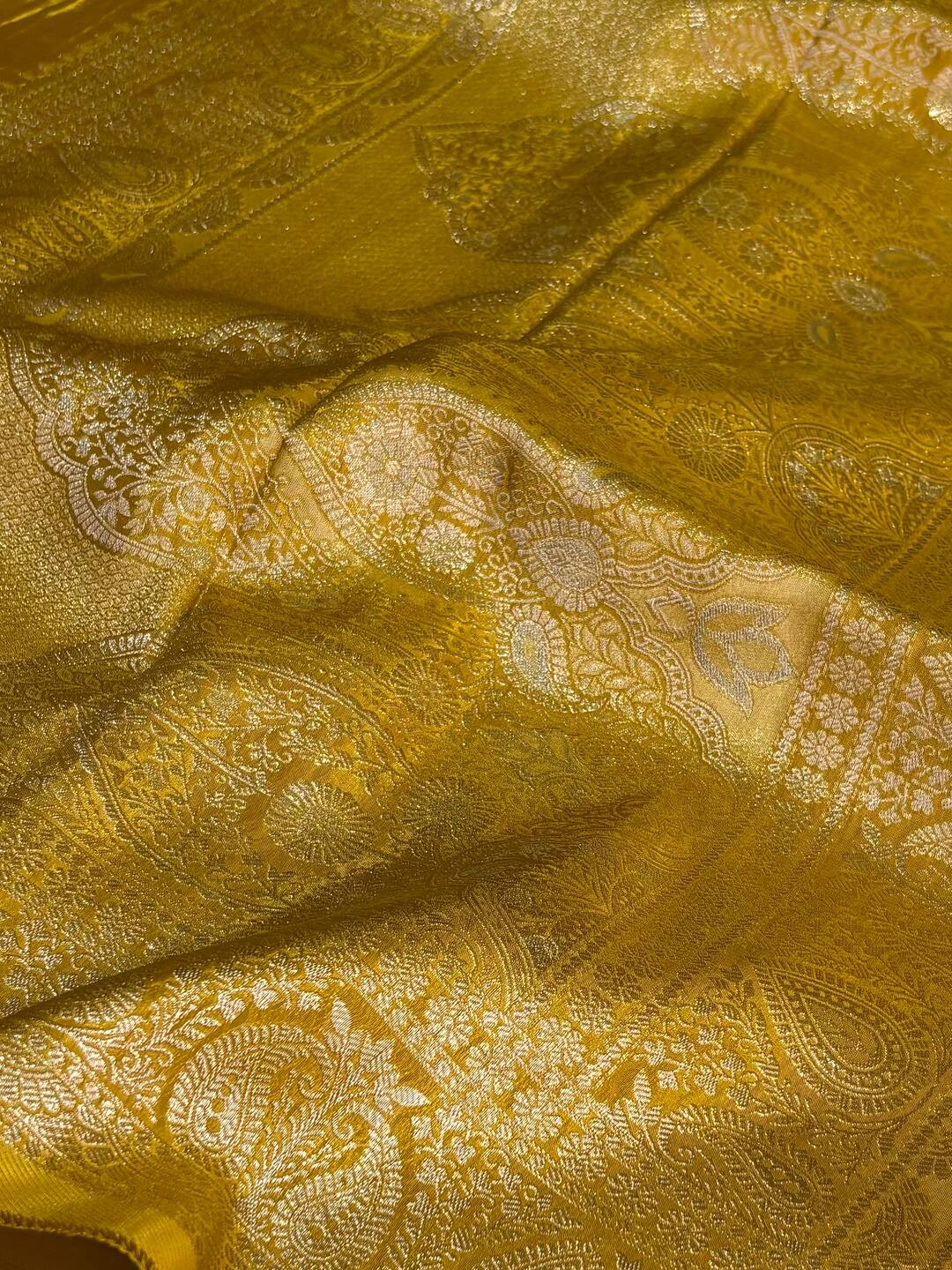 Yellow Banaras Satin Silk Saree