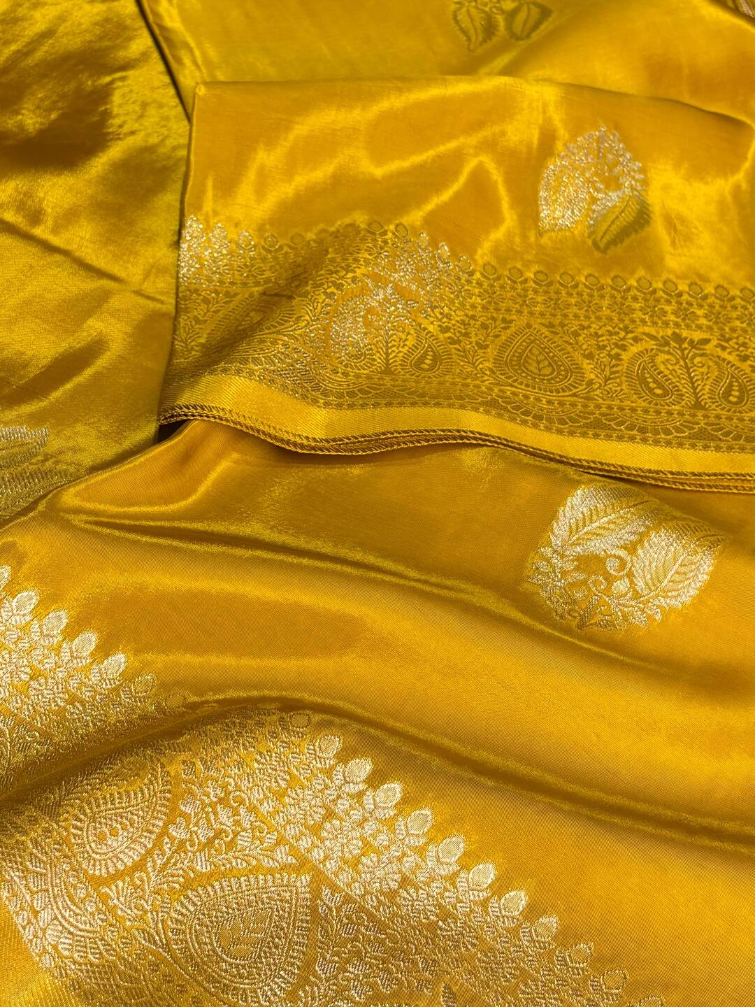 Yellow Banaras Satin Silk Saree
