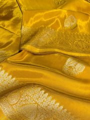 Yellow Banaras Satin Silk Saree