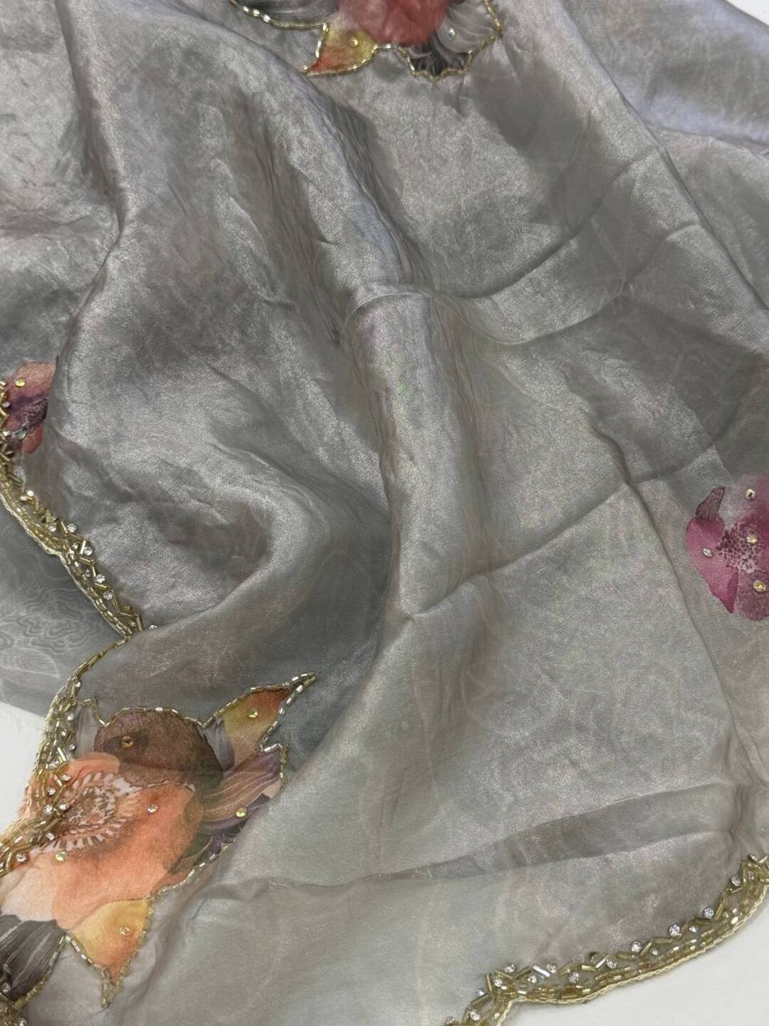 Silver Georgette saree