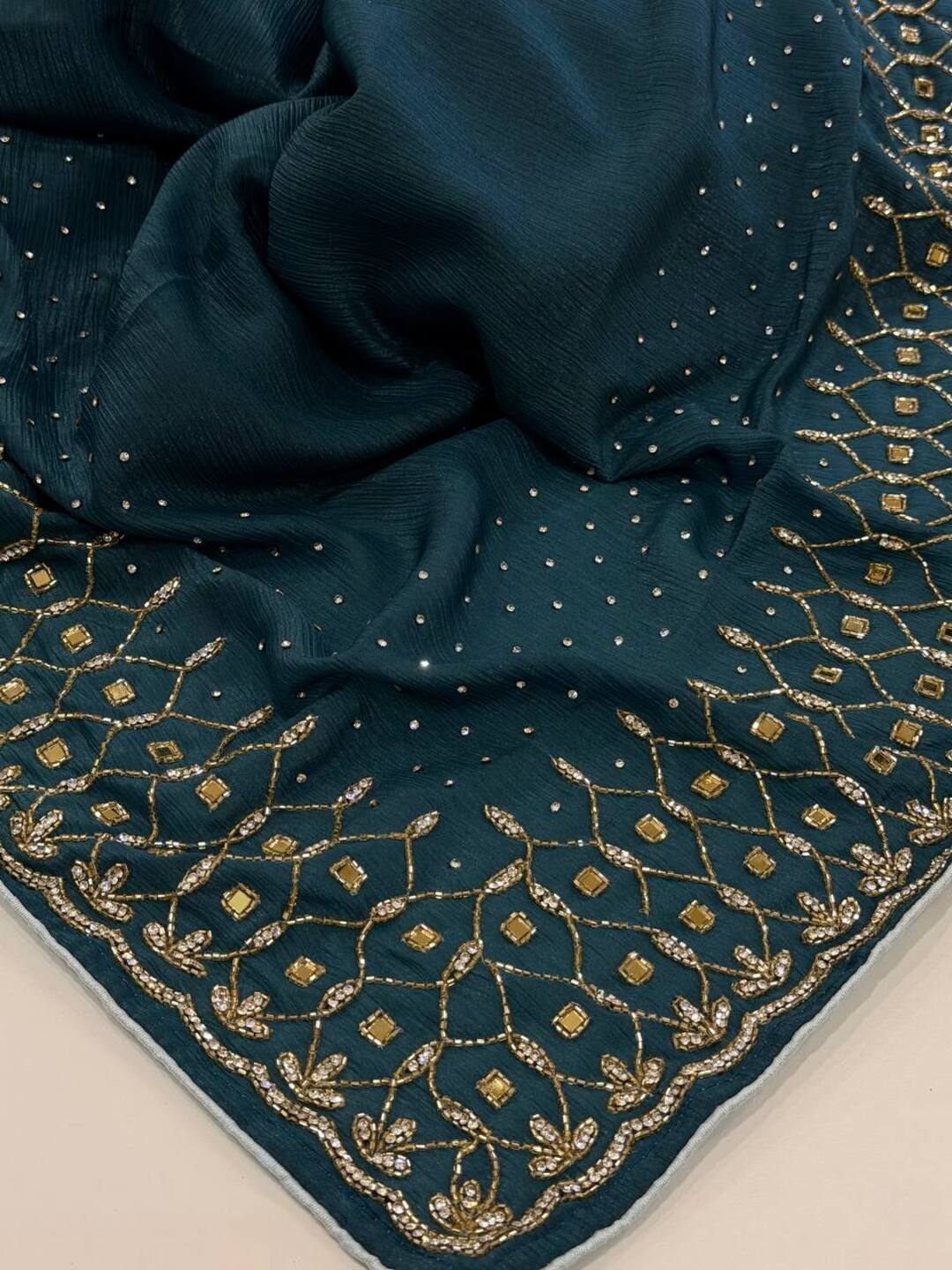 Teal Blue Georgette saree
