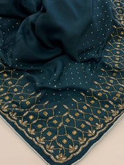 Teal Blue Georgette saree
